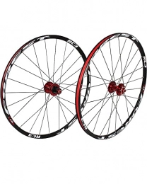 LLC Spares LLC 26 / 27.5" Mountain Bike Wheelset Double-Walled Alloy Wheel Rims Disc Brake Bicycle Front & Rear Wheels 24H Quick Release Hub, Black Red, 26 inches