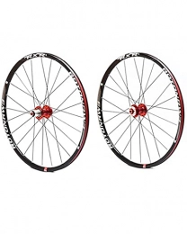 LLC Mountain Bike Wheel LLC 26 / 29" Mountain Bike Wheelset Double-Walled Alloy Wheel Rims Disc Brake 24H Bicycle Front & Rear Wheels Quick Release 9-11Speed Hub, Red, 26 inches