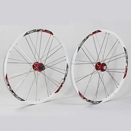 LOO LA Spares LOO LA 26 inch Mountain bike wheelset, bicycle wheel (front rear) Double-layer aluminum alloy rim stainless steel spokes Front 24 holes, rear 28 holes, White