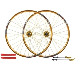 LSRRYD Mountain Bike Wheel LSRRYD Cycling Wheels 26" Bicycle Wheel Double Alloy Rim Q / R MTB 7 8 9 10 Speed Bike Wheelset 32H (Color : Gold, Size : 26in)