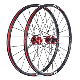 LSRRYD Mountain Bike Wheel LSRRYD Mountain Bike Wheelset 24 Inch MTB Rim 24H Thru Axle Carbon Hub Disc Brake Wheels For 7 / 8 / 9 / 10 / 11 Speed Cassette 1770g (Color : Red, Size : 24'')