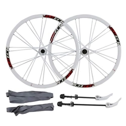 LvTu Mountain Bike Wheel LvTu Mountain Bike Wheelset MTB Bicycle Front Rear Wheel 26 Inches, 24H Quick Release 7 8 9 10 Speed Disc Double Wall Rim (Color : White Hub)