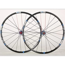 LYRONG Mountain Bike Wheel LYRONG MTB Wheelset, 26 Inch High Strength Aluminum Alloy Rim Mountain Bike Wheels, Clincher Carbon Hub, Disc Brake Quick Release Fit for 7-11 Speed Freewheels, Black-Blue