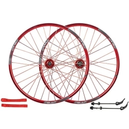 LYRONG Mountain Bike Wheel LYRONG MTB Wheelset, 26 Inch High Strength Aluminum Alloy Rim Mountain Bike Wheels, Clincher Carbon Hub, Disc Brake Quick Release Fit for 7-9 Speed Freewheels, Red