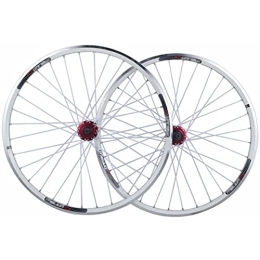 LYRONG Mountain Bike Wheel LYRONG MTB Wheelset, 26 Inch High Strength Aluminum Alloy Rim Mountain Bike Wheels, Clincher, Quick Release Fit for 8-11 Speed Freewheels, White_Red
