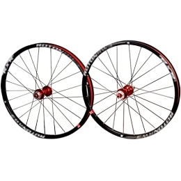 LYRONG Mountain Bike Wheel LYRONG MTB Wheelset, 27.5 Inch High Strength Aluminum Alloy Rim Mountain Bike Wheels, Clincher Carbon Hub, Disc Brake Quick Release Fit for 7-10 Speed Freewheels, Black_Red