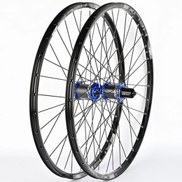 LYRONG Mountain Bike Wheel LYRONG MTB Wheelset, High Strength Aluminum Alloy Rim Mountain Bike Wheels, Clincher Carbon Hub, Disc Brake Quick Release Fit for 7-10 Speed Freewheels, Blue_26 Inches