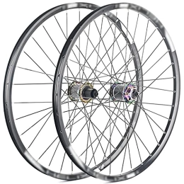 LYRONG Mountain Bike Wheel LYRONG MTB Wheelset, High Strength Aluminum Alloy Rim Mountain Bike Wheels, Clincher Carbon Hub, Disc Brake Quick Release Fit for 7-10 Speed Freewheels, Colorful_27 Inches