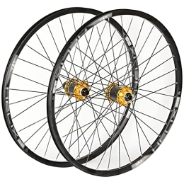 LYRONG Mountain Bike Wheel LYRONG MTB Wheelset, High Strength Aluminum Alloy Rim Mountain Bike Wheels, Clincher Carbon Hub, Disc Brake Quick Release Fit for 7-10 Speed Freewheels, Gold_26 Inches