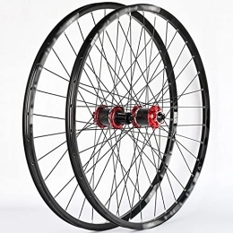 LYRONG Mountain Bike Wheel LYRONG MTB Wheelset, High Strength Aluminum Alloy Rim Mountain Bike Wheels, Clincher Carbon Hub, Disc Brake Quick Release Fit for 7-10 Speed Freewheels, Red_26 Inches