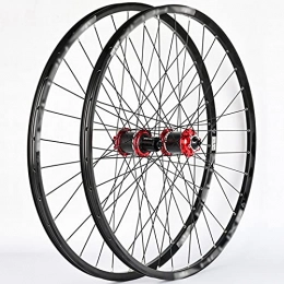 LYRONG Mountain Bike Wheel LYRONG MTB Wheelset, High Strength Aluminum Alloy Rim Mountain Bike Wheels, Clincher Carbon Hub, Disc Brake Quick Release Fit for 7-10 Speed Freewheels, Red_27 Inches