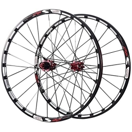 LYRONG Mountain Bike Wheel LYRONG MTB Wheelset, High Strength Aluminum Alloy Rim Mountain Bike Wheels, Clincher Carbon Hub, Disc Brake Quick Release Fit for 7-11 Speed Freewheels, Black-Red_26 Inches