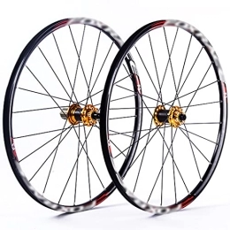 LYRONG Mountain Bike Wheel LYRONG MTB Wheelset, High Strength Aluminum Alloy Rim Mountain Bike Wheels, Clincher Carbon Hub, Disc Brake Quick Release Fit for 7-11 Speed Freewheels, Black_Gold_26 Inches