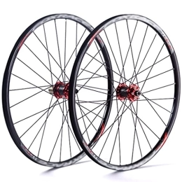 LYRONG Mountain Bike Wheel LYRONG MTB Wheelset, High Strength Aluminum Alloy Rim Mountain Bike Wheels, Clincher Carbon Hub, Disc Brake Quick Release Fit for 7-11 Speed Freewheels, Black_Red_26 Inches