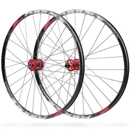LYRONG Mountain Bike Wheel LYRONG MTB Wheelset, High Strength Aluminum Alloy Rim Mountain Bike Wheels, Clincher Carbon Hub, Disc Brake Quick Release Fit for 7-11 Speed Freewheels, Black_Red_27.5 Inches