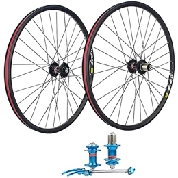 LYRONG Mountain Bike Wheel LYRONG MTB Wheelset, High Strength Aluminum Alloy Rim Mountain Bike Wheels, Clincher Carbon Hub, Disc Brake Quick Release Fit for 7-11 Speed Freewheels, Blue_29 Inches