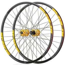LYRONG Mountain Bike Wheel LYRONG MTB Wheelset, High Strength Aluminum Alloy Rim Mountain Bike Wheels, Clincher Carbon Hub, Disc Brake Quick Release Fit for 7-11 Speed Freewheels, Gold_27.5 Inches