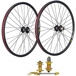LYRONG Mountain Bike Wheel LYRONG MTB Wheelset, High Strength Aluminum Alloy Rim Mountain Bike Wheels, Clincher Carbon Hub, Disc Brake Quick Release Fit for 7-11 Speed Freewheels, Gold_29 Inches
