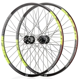 LYRONG Mountain Bike Wheel LYRONG MTB Wheelset, High Strength Aluminum Alloy Rim Mountain Bike Wheels, Clincher Carbon Hub, Disc Brake Quick Release Fit for 7-11 Speed Freewheels, Green_26 Inches