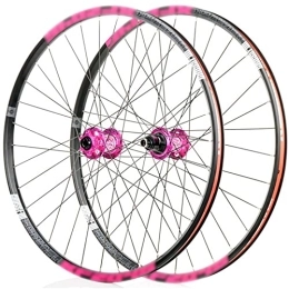 LYRONG Mountain Bike Wheel LYRONG MTB Wheelset, High Strength Aluminum Alloy Rim Mountain Bike Wheels, Clincher Carbon Hub, Disc Brake Quick Release Fit for 7-11 Speed Freewheels, Pink_26 Inches