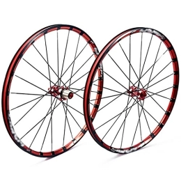LYRONG Mountain Bike Wheel LYRONG MTB Wheelset, High Strength Aluminum Alloy Rim Mountain Bike Wheels, Clincher Carbon Hub, Disc Brake Quick Release Fit for 7-11 Speed Freewheels, Red_26 Inches