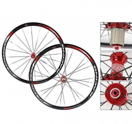 LYzpf Spares LYzpf Bike Wheel Front Rear Road 700C Set Rims Disc Bicycle 4 Bearings Stable Aluminum Alloy Equipment Accessories, red