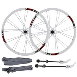 HWL Mountain Bike Wheel Mountain Bicycle Wheelset 26 Inch, Aluminum Alloy Double Wall MTB Cycling Rim Disc Brake 24 Hole Quick Release 7 8 9 10 Speed (Color : White)