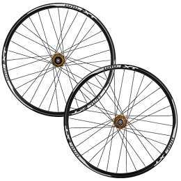 SHKJ Mountain Bike Wheel Mountain Bike Disc Brake Wheelset 26 27.5 29 Rim MTB Front Rear Wheel Set QR Sealed Bearing Hub 32H For 8-11 Speed Cassette (Color : Gold, Size : 27.5inch)