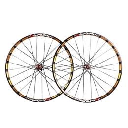 SHKJ Spares Mountain Bike Disc Brake Wheelset 26 / 27.5 Inch Double Wall Rim Quick Release MTB Wheels Carbon Hub 7 / 8 / 9 / 10 / 11 Speed Cassette (Color : Gold, Size : 26inch)