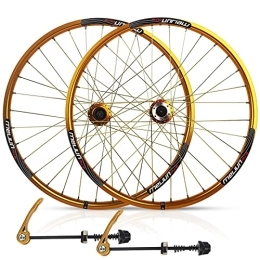 SHBH Mountain Bike Wheel Mountain Bike Disc Brake Wheelset 26" Bicycle Rim QR Quick Release MTB Wheels 32H Hub for 7 / 8 / 9 / 10 Speed Cassette 2267g (Color : Gold, Size : 26in)