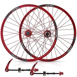 Generic Mountain Bike Wheel Mountain Bike Disc Brake Wheelset 26" Bicycle Rim QR Quick Release MTB Wheels 32H Hub For 7 / 8 / 9 / 10 Speed Cassette 2267g (Color : Gold, Size : 26in) (Red 26in)
