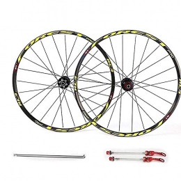 AIFCX Spares Mountain Bike Wheel Set, 26 27.5 Inch MTB Aluminum Alloy Wheel Quick Release 28 Holes 7 8 9 10 11 Speed Rear Hubs, Yellow-26inch