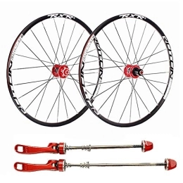 CHUDAN Spares Mountain Bike Wheels, 26 Inch Bicycle Wheelset Double Walled Aluminum Alloy MTB Cycling Wheels Disc Rim Fast Release Disc Brake 24 Holes 7 8 9 10 11 Speed Cassette Carbon Fiber Hub, Red