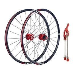 HSQMA Mountain Bike Wheel Mountain Bike Wheelset 24 Inch Disc Brake Quick Release MTB Wheels Rim 24H Hub For 7 8 9 10 11 Speed Cassette Flywheel 1870g (Color : Red, Size : 24'')