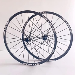 SHKJ Spares Mountain Bike Wheelset 26 / 27.5 / 29" Double Wall Aluminum Alloy Disc Brake MTB Wheels Fit 8 9 10 11 Speed Cassette Flywheel Through Axle 24 Holes (Color : Black, Size : 26 inch)