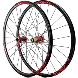 vivianan Spares Mountain Bike Wheelset 26 / 27.5 / 29 Inch 700C, Aluminum Alloy Rim 24H Disc Brake MTB Wheelset, Thru Axle Front Rear Wheels Bicycle Wheels, Fit 7-12 Speed Cassette ( Color : Red hub , Size : 26inch )