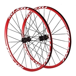 SHKJ Mountain Bike Wheel Mountain Bike Wheelset 26 / 27.5 / 29 Inch, Aluminum Alloy Rim 24H Disc Brake MTB Wheelset, QR Front Rear Wheels, Fit 7-11 Speed Cassette (Size : 26" Red)
