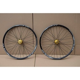HSQMA Mountain Bike Wheel Mountain Bike Wheelset 26 / 27.5 / 29 Inch Disc Brake Bicycle MTB Wheels Double Wall Alloy Rim QR Hub 32H Sealed Bearing ，for 7 / 8 / 9 / 10 / 11 Speed (Color : Gold, Size : 26")