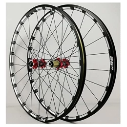Asiacreate Spares Mountain Bike Wheelset 26 / 27.5 / 29 Inch Disc Brake Thru Axle MTB Double Wall Alloy Rims Sealed Bearing Cycling Wheels For 7 8 9 10 11 12 Speed Cassette (Color : Red, Size : 26'')