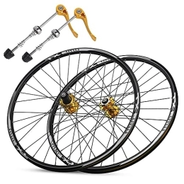 QHY Mountain Bike Wheel Mountain Bike Wheelset 26 / 27.5 / 29 Inch, Magnesium Alloy Disc Brake Rim 32H Quick Release Front Rear Wheels Black Bike Wheels Fit For 8-11 Speed Freewheels (Color : Gold, Size : 29 inch)