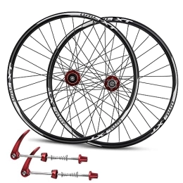 QHY Spares Mountain Bike Wheelset 26 / 27.5 / 29 Inch, Magnesium Alloy Disc Brake Rim 32H Quick Release Front Rear Wheels Black Bike Wheels Fit For 8-11 Speed Freewheels (Color : Red, Size : 26 inch)