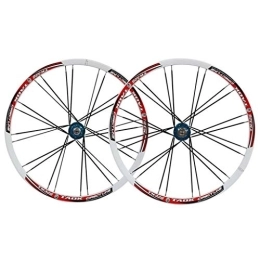 SHKJ Spares Mountain Bike Wheelset 26 Inch Double Walled Alu Rim MTB Disc Brake Wheels Front Rear QR Bicycle Wheelset Cassette Hub 7 / 8 / 9 Speed (Color : White Blue)