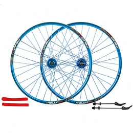 MGRH Spares Mountain Bike Wheelset, 26inch (Front + Rear) Double Walled Aluminum Alloy Rim MTB Bicycle Wheel Set Disc Brake Quick Release 32H 7-10 Speed blue