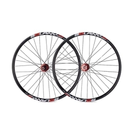 SHKJ Mountain Bike Wheel Mountain Bike Wheelset 27.5 / 29" Aluminum Alloy Double Wall Rims, Disc Brake MTB Wheel Set Bicycle Wheelse, Through Axle 32H Hub Fit 8 9 10 11 Speed Cassette (Color : Red, Size : 27.5 inch)