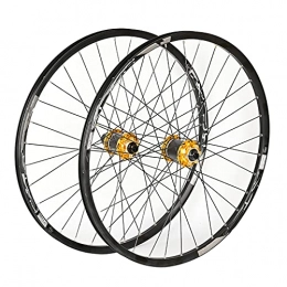 Bewinch Mountain Bike Wheel Mountain Bike Wheelset, 29 / 26 / 27.5 Inch Bicycle Wheel with Ultralight Carbon, Double Walled Aluminum Alloy MTB Rim Fast Release Disc Brake 32H 8-11 Speed, Gold, 26in
