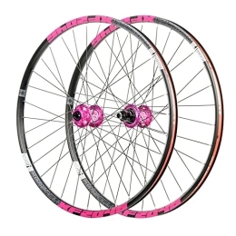 BYCDD Mountain Bike Wheel Mountain Bike Wheelset, Aluminum Alloy Rim Brake MTB Wheelset, Quick Release Front Rear Wheels Black Bike Wheels, Pink_26 Inch