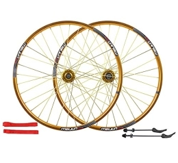 LHHL Mountain Bike Wheel Mountain Bike Wheelsets26-Inch 32-Hole Quick Release Disc Brake Wheel WheelSet Hub F 100mm R 135mm (Color : Gold, Size : 26")