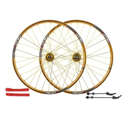 SHKJ Mountain Bike Wheel Mountain Cycling Wheels 26" Quick Release Disc Brake Bicycle Wheelse Aluminum Alloy Double Wall Rims 32H Bike Wheelset for 7 8 9 10 Speed (Color : Gold, Size : 26 inch)