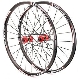 RUJIXU Spares MTB 26" 27.5" 29in Bike Wheel Set Disc Brake Bicycle Quick Release Double Wall Rim 21mm For 8 9 10 11 Speed Cassette Sealed Bearings Hub 1660g (Color : Red hub, Size : 26")