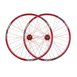 CHICTI Spares MTB 26" Bike Wheel Set Bicycle Double Wall Alloy Rim Mountain Bike Wheel Set Quick Release Disc Brake 32 Hole 7 8 9 10 Speed (Color : Red)